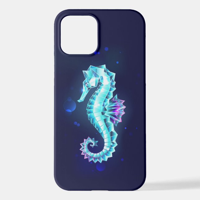 Crystal Ice Seahorse on Blue Background iPhone Case (Back)