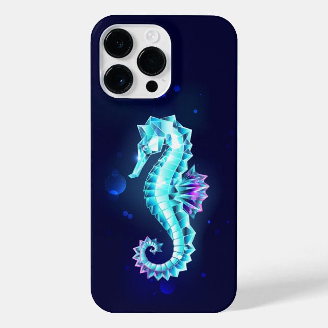 Crystal Ice Seahorse on Blue Background iPhone Case (Back)