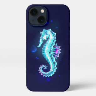 Crystal Ice Seahorse on Blue Background iPhone 13 Case