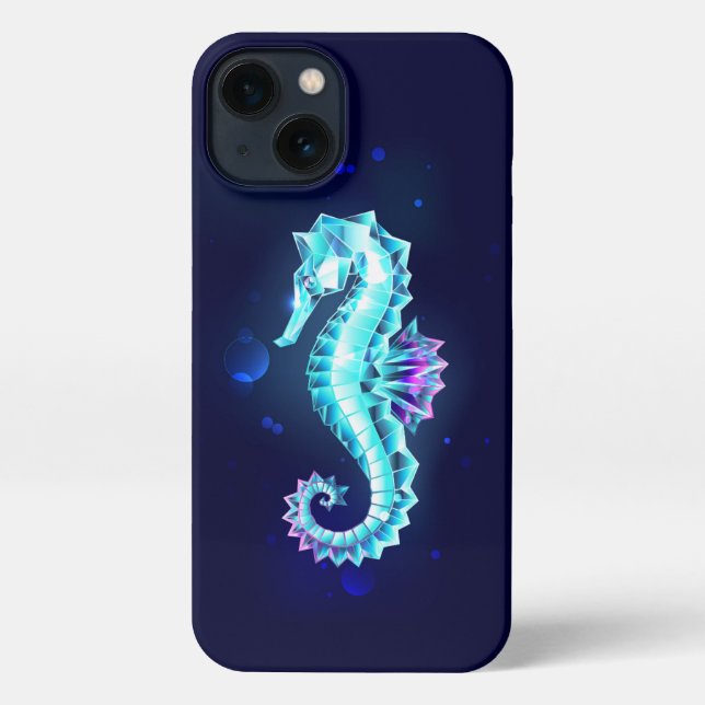 Crystal Ice Seahorse on Blue Background iPhone Case (Back)