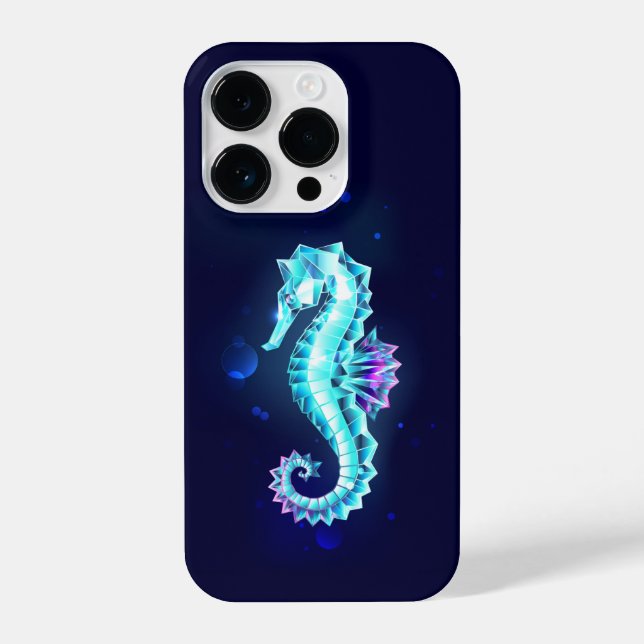 Crystal Ice Seahorse on Blue Background iPhone Case (Back)