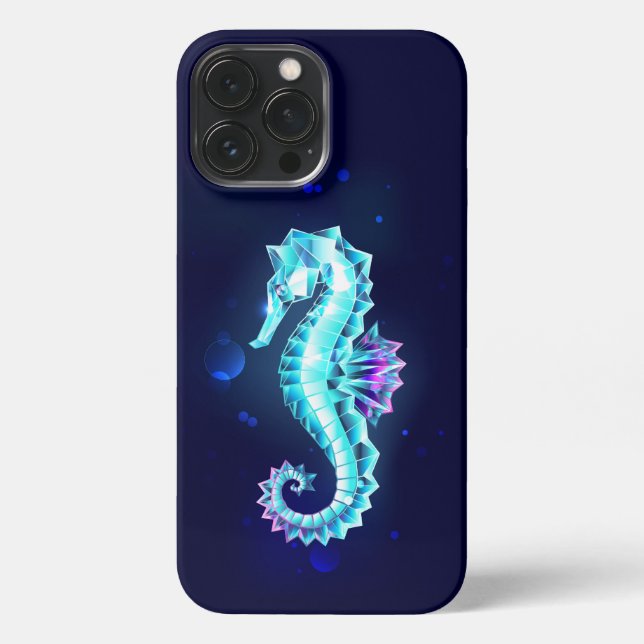 Crystal Ice Seahorse on Blue Background iPhone Case (Back)