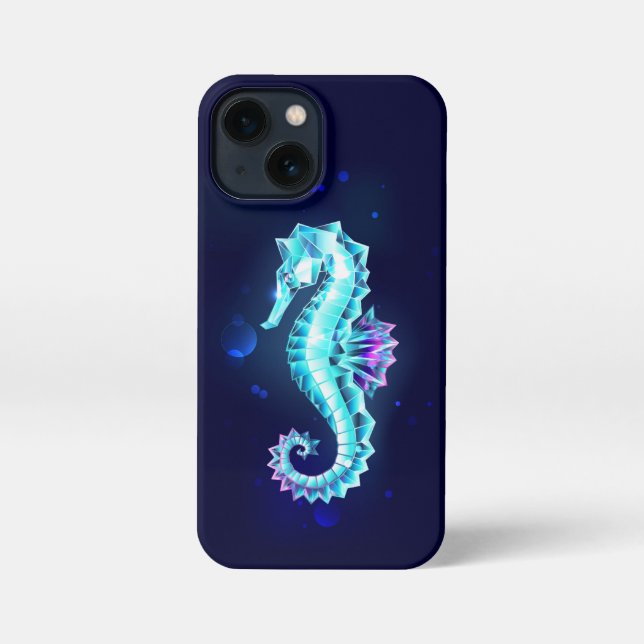 Crystal Ice Seahorse on Blue Background iPhone Case (Back)
