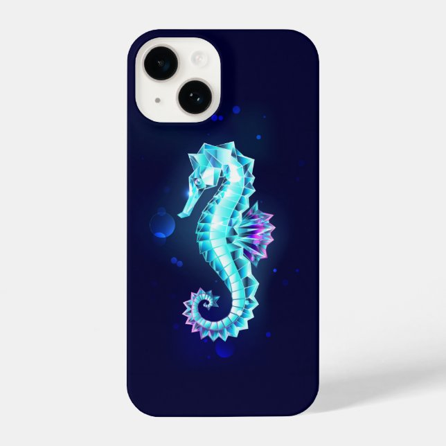 Crystal Ice Seahorse on Blue Background iPhone Case (Back)