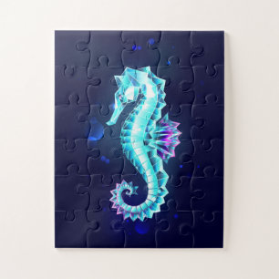 Crystal Ice Seahorse on Blue Background Jigsaw Puzzle