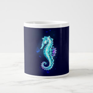 Crystal Ice Seahorse on Blue Background Large Coffee Mug