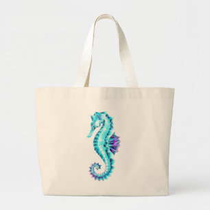 Crystal Ice Seahorse on Blue Background Large Tote Bag