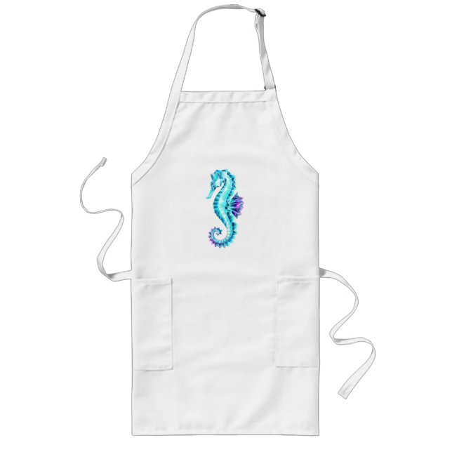 Crystal Ice Seahorse on Blue Background Long Apron (Front)