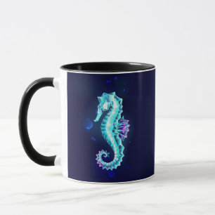 Crystal Ice Seahorse on Blue Background Mug
