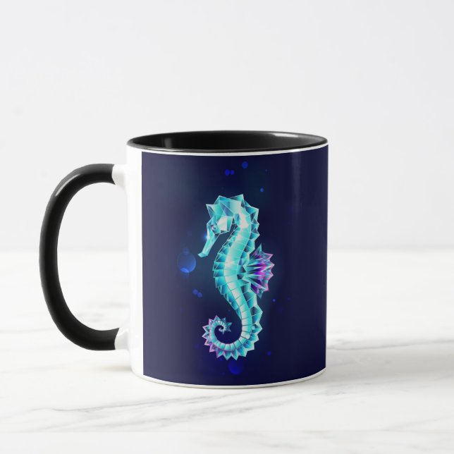 Crystal Ice Seahorse on Blue Background Mug (Left)