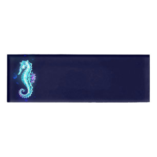 Crystal Ice Seahorse on Blue Background Name Tag