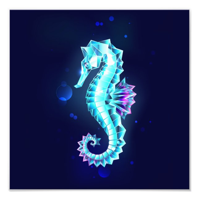 Crystal Ice Seahorse on Blue Background Photo Print (Front)