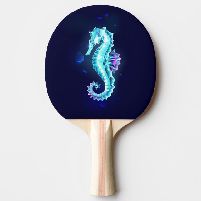 Crystal Ice Seahorse on Blue Background Ping Pong Paddle (Front)