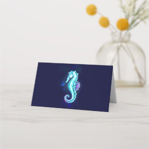 Crystal Ice Seahorse on Blue Background Place Card
