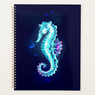 Crystal Ice Seahorse on Blue Background Planner