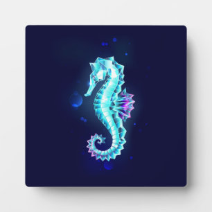 Crystal Ice Seahorse on Blue Background Plaque