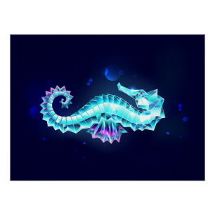Crystal Ice Seahorse on Blue Background Poster