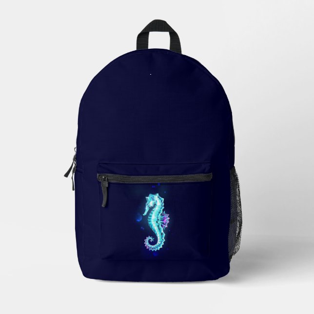 Crystal Ice Seahorse on Blue Background Printed Backpack (Front)