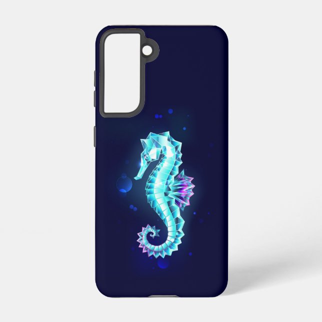 Crystal Ice Seahorse on Blue Background Samsung Galaxy S21 Case (Back)