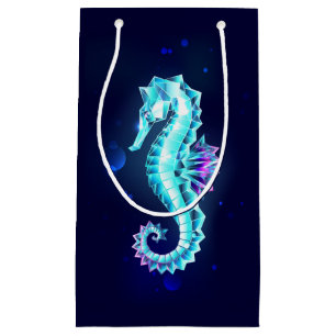 Crystal Ice Seahorse on Blue Background Small Gift Bag
