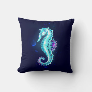 Crystal Ice Seahorse on Blue Background Throw Pillow