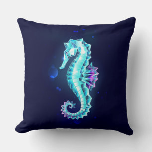 Crystal Ice Seahorse on Blue Background Throw Pillow