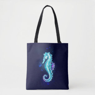 Crystal Ice Seahorse on Blue Background Tote Bag