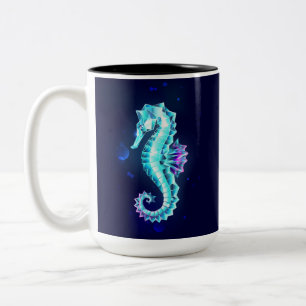Crystal Ice Seahorse on Blue Background Two-Tone Coffee Mug
