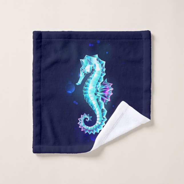 Crystal Ice Seahorse on Blue Background Wash Cloth (Wash Cloth)