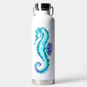 Crystal Ice Seahorse on Blue Background Water Bottle