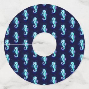 Crystal Ice Seahorse on Blue Background Wine Glass Tag