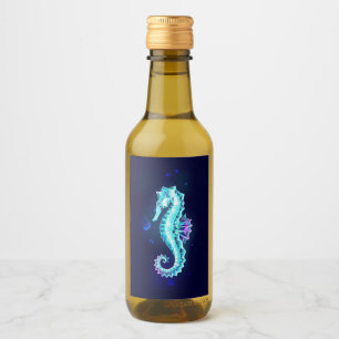 Crystal Ice Seahorse on Blue Background Wine Label