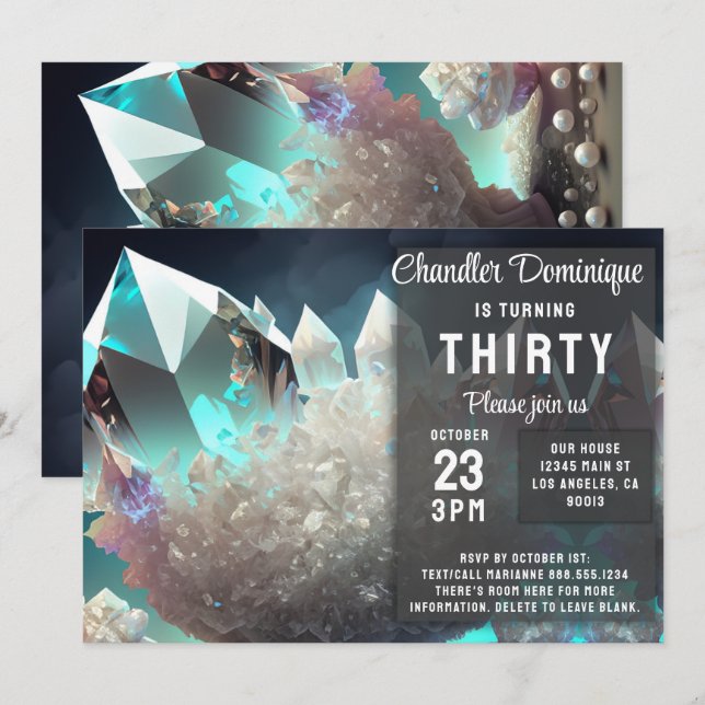 Crystal Jewels Pearl Aries Diamond April Birthday Invitation (Front/Back)