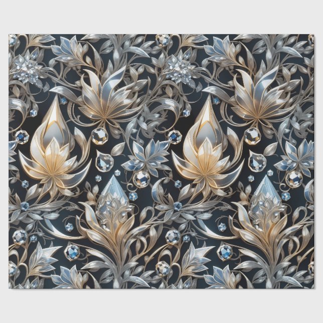 Crystal Luxury Flowers Filigree Wrapping Paper (Seam)