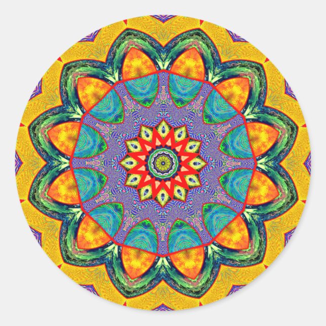 "Crystal Mandala Quilt" Classic Round Sticker (Front)