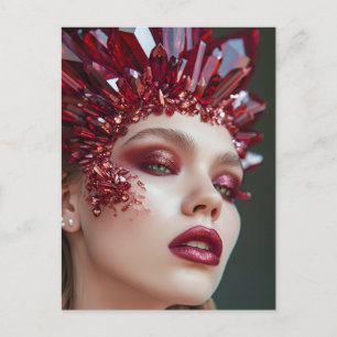 Crystal Mask Woman Adorned with Mineral Crystals Holiday Postcard