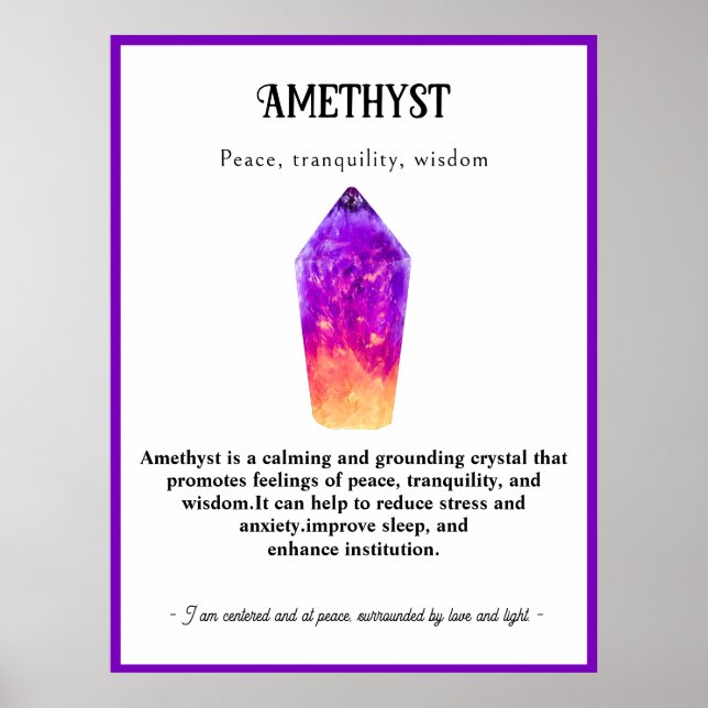 Crystal Meaning Healing,Gemstone, Spiritual Wall Poster (Front)