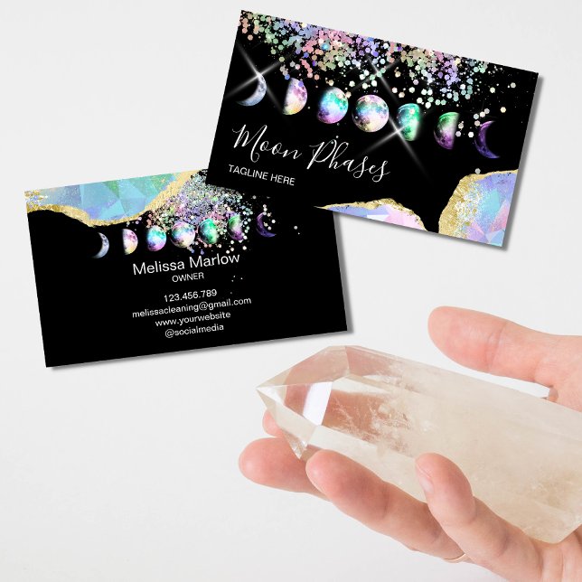 Crystal Moon Phases Celestial Holograph Mystical  Business Card (Creator Uploaded)