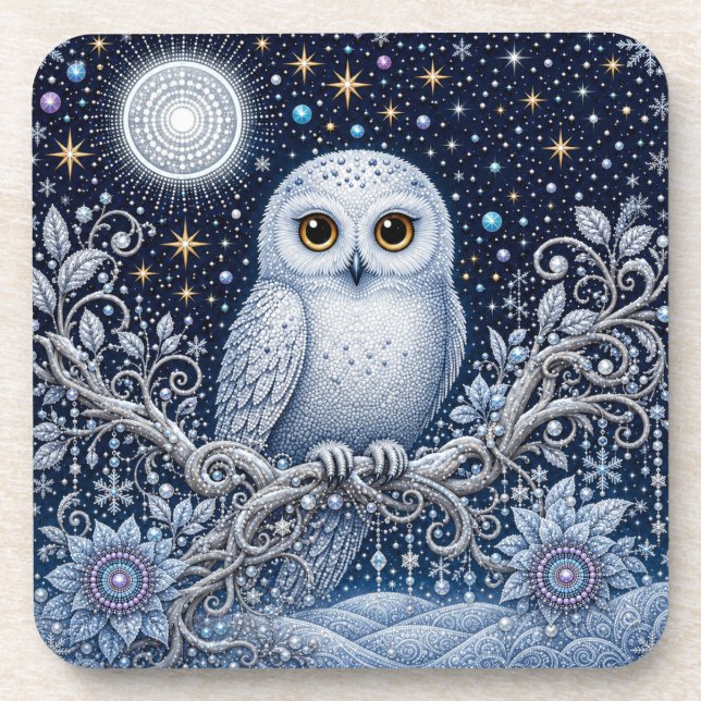 Crystal Night with Magical Snowy Owl Coaster (Front)