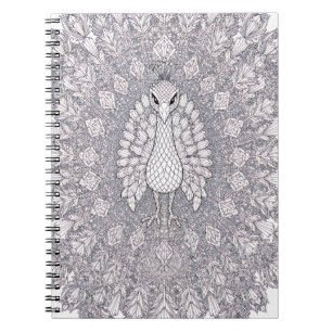 Crystal Peacock Geometric Bird Line Art Notebook