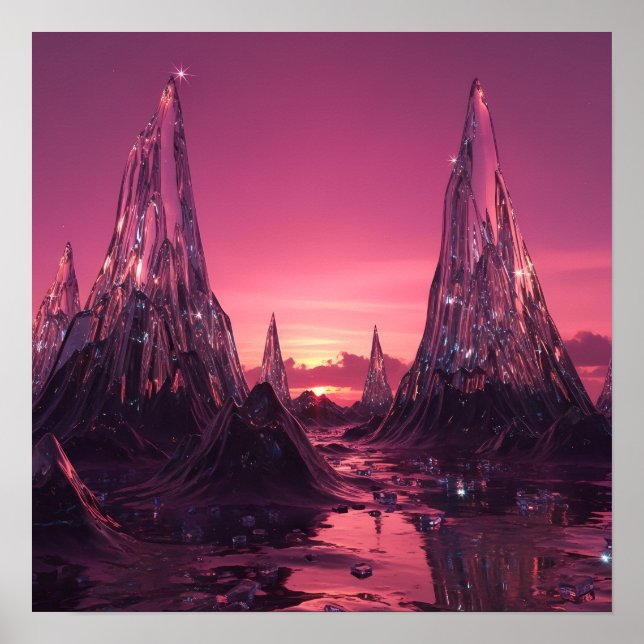 Crystal Peaks under a Vibrant Pink Sunset Poster (Front)