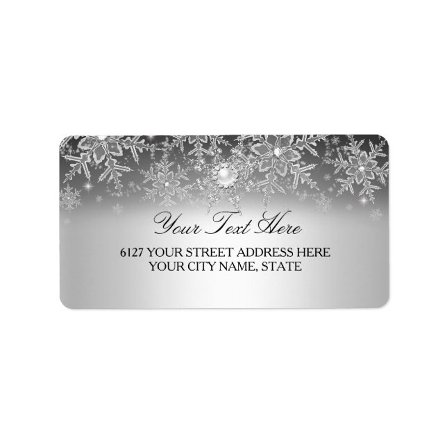 Crystal Pearl Snowflake Silver Address Label (Front)