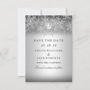 Crystal Pearl Snowflake Silver Save The Date