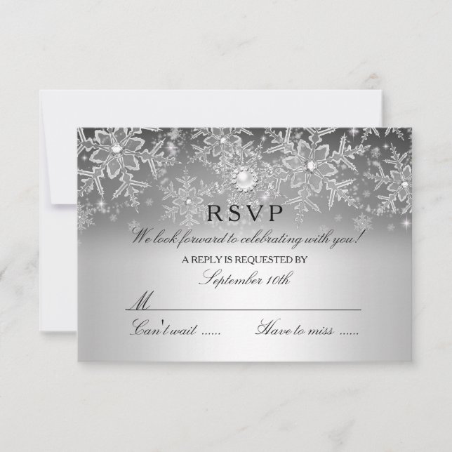 Crystal Pearl Snowflake Silver Winter RSVP (Front)