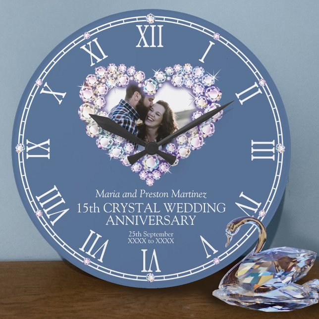 Crystal photo heart 15th wedding anniversary large clock (Creator Uploaded)
