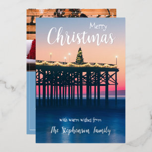 Crystal Pier Pacific Beach San Diego Custom Photo Foil Holiday Card