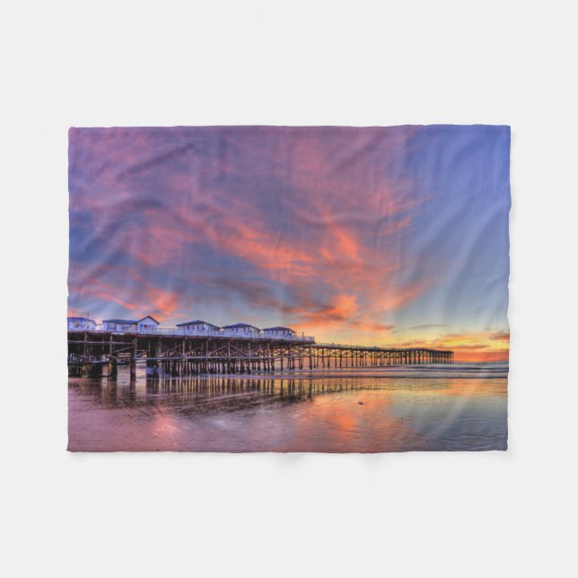 Crystal Pier Sunset Fleece Blanket (Front (Horizontal))