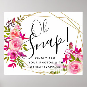 crystal Pink Peach  oh snap wedding sign hashtag
