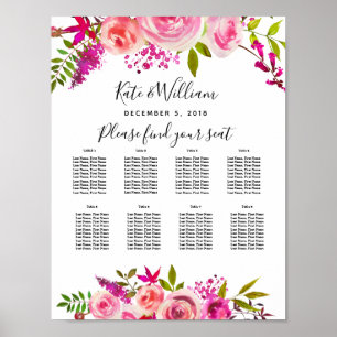 crystal Pink Peach Roses Table plan party/wedding Poster