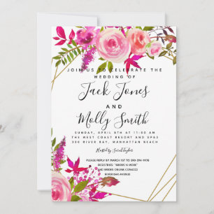 Crystal Pink Peach Roses Watercolor wedding invite